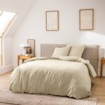 Parure de lit 3 pi�ces 240 x 220 cm en fils teints lav�s unis ? meline sable (60 fils)