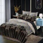 Parure de lit - microfibre - 220x240 cm - gomtrique - noir - 3 pices - anti - allergique