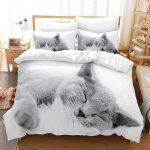 Parure de lit - mignon chat - 200x200 cm - housse de couette microfibre - 2 taies 65x65 cm - gris