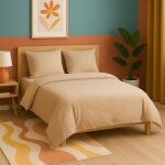 Parure de lit - mortreux - housse de couette 220x240 - 2 taies - 100% coton - beige