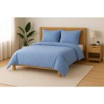 Parure de lit - mortreux - housse de couette 240x260 - 2 taies 60x60 - 100% coton - bleu