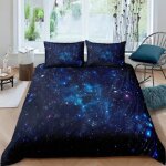 Parure de lit - mouton maison deco - ciel �toil� bleu - bleu blanc violet - microfibre - 220x240 cm blanc ...