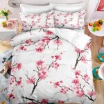 Parure de lit - mouton maison deco - fleurs et branches de cerisier cr�atives - rose marron blanc - microfibre ...