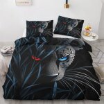 Parure de lit - panth�re noire - 160x200 cm - housse de couette microfibre - 2 taies doreiller