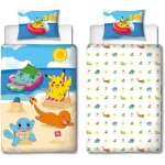 Parure de lit - pokemon - pikachu � la plage - microfibre - 1 housse de couette 140 x 200 cm + 1 taie ...