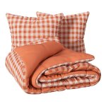 Parure de lit r�versible textur�e 3 pi�ces vichy housse + taies terracotta 240x220 cm