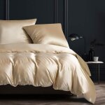 Parure de lit en satin 135 x 200 beige uni uni sensation de soie 100 % polyester confortable satin brillant ...