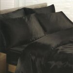 Parure de lit satin noire 1 personne pour lit 90x190 cm housse de couette drap housse taies 9209