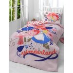Parure de lit simple rversible 100 % coton alice au pays des merveilles
