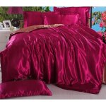 Parure de lit en soie 220x240cm bordeaux et marron - housse de couette drap de lit et taies doreiller ...