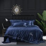 Parure de lit - soie glace - 4 pices - bleu - housse de couette 220x240cm - douceur exceptionnelle