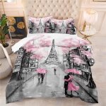 Parure de lit tour eiffel pour enfant fille - housse de couette douce 140x200cm