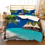 Parure de lit vacance mer plage cocotiers 150 * 200 cm 3d effet 3 pieces fermeture clair 2 taies doreillers ...