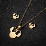 Parure minnie ensemble bijoux fantaisie cadeau collier boucle doreille mickey dor� acier inoxydable