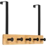 Patre de porte  suspendre - freosen - porte manteau en bois bambou - 5 crochets - noir - contemporain ...