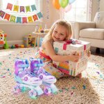 Patins � roulettes enfants 4 taille r�glable costway - 4 roues en ligne lumineuses led - abec - 7 - triple ...