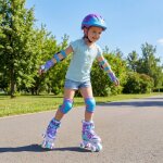 Patins � roulettes enfants 4 taille r�glable costway - 4 roues en ligne lumineuses led - abec - 7 - triple ...