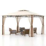 Pavillon de jardin 36 x 3 x 228m costway - moustiquaire - double toit en tissu polyester etanche - structure ...