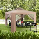 Tonnelle de jardin - noname - 3 x 3 m - autoportante - polyester - marron ou beige