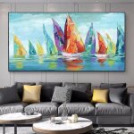 Paysage marin affiche voiliers color�s abstraits toile tableau art peintures pour salon tableau decoration ...