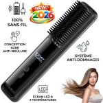 Brosse lissante sans fil rechargeable usb lisseur cheveux portable anti - br�lure 3 temp�ratures led ...
