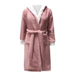 Peignoir de bain femme � capuche en coton velours premium coloris rose et dor�