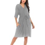 Peignoir de bain - femmes - coton modal - col v - gris - taille m