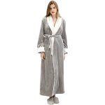 Peignoir de bain - long en flanelle - ceinture rglable - 100% polyester - gris (l)