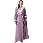 Peignoir de bain - femme - long en flanelle - couleur mauve - ceinture rglable - 100% polyester
