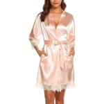 Peignoir de bain - satin soie femme - col v oblique - taille m - champagne