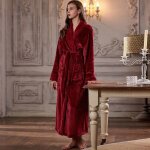 Peignoir femme velours bordeaux taille xl manches longues ceinture poches decoration maison elegante