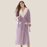 Peignoir long l violet lavande 130cm doublure polaire ourlet franges blanches robe de bain robe de nuit ...