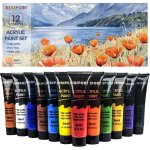 Peinture acrylique 12 tubes de 36 ml - r�sistante � leau - pour toile pierre bois et tissu