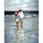Peinture par num�ros pour adultes - febest - 40x50 cm - deux enfants au bord de la mer - acrylique - ...