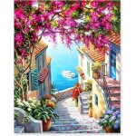 Peinture par num�ros pour adulte - febest - 40x50 cm - flower town - acrylique - toile textur�e - 3 pinceaux ...