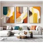 Peintures sur toile modernes orange et dor� bloc de couleur poster abstrait ligne noire d�coration de ...