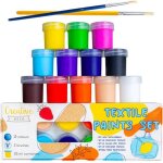Peinture textile - creative deco - set 12 x 25 ml - 12 couleurs - 2 pinceaux - permanente pour coton ...
