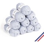 10 pelotes de laine - grisou - 100% coton bio - 3mm - tricot et crochet - bergre de france