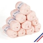 10 pelotes de laine - rose drag�e - 100% coton bio - 3mm - tricot et crochet - berg�re de france