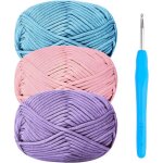 Pelote de laine �paisse pour crochet - zgeer - 3 x 50 g - rose + violet + bleu - coton et nylon - kit ...