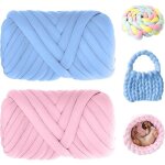 Pelote de laine grosse maille - sightmark - 2 pi�ces - 500 g - 25 mm - bleu + rose - m�lange de polyester ...