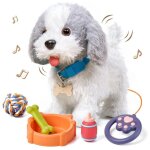 Peluche chien interactif qui marche et aboie - tr�s r�aliste jouet �lectronique avec laisse et accessoires ...