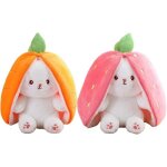 Peluche lapin cache - cache - lapin de pques - 2 pices - blanc - rose et orange - enfant - intrieur ...