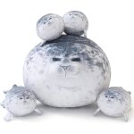 Peluche phoque chubby 50cm avec 4 b�b�s phoques dans le ventre - coussin doudou moelleux en coton - cadeau ...