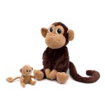 Peluche singe zazou maman et son b�b� marron chocolat