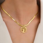 Pendentif arbre de vie en acier inoxydable or avec collier Élégant plat ? collier peau de serpent ? cadeau ... Pendentif arbre de vie en acier inoxydable or avec collier Élégant plat ? collier peau de serpent ? cadeau ...