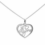 Pendentif coeur avec inscription je taime dedans en argent massif poin�onn� avec chaine et boite bijou ...