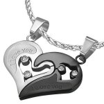 Pendentif coeur s�cable - acier - noir - 2 cha�nes incluses - cadeau st valentin - mixte