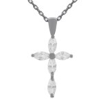 Pendentif croix argent 925 rhodi� et oxydes zirconium + cha�ne 50cm - femme