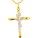 Pendentif croix bicolore or jaune 375 / 1000 + chane offerte